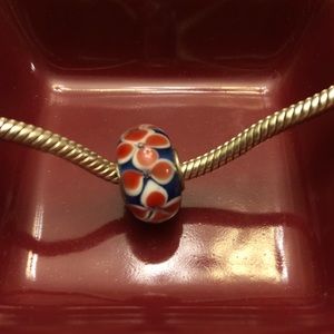 Glass bead for charm bracelet - blue and orange